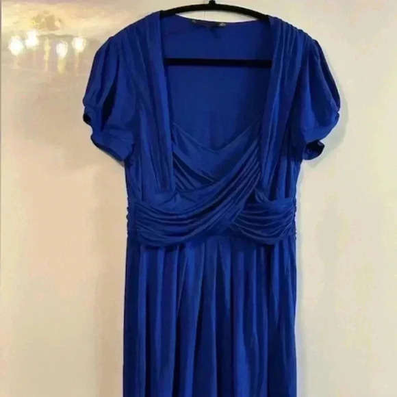 BCBG Cobalt Blue Ruched  Front Dress Size Large - Picture 7 of 10